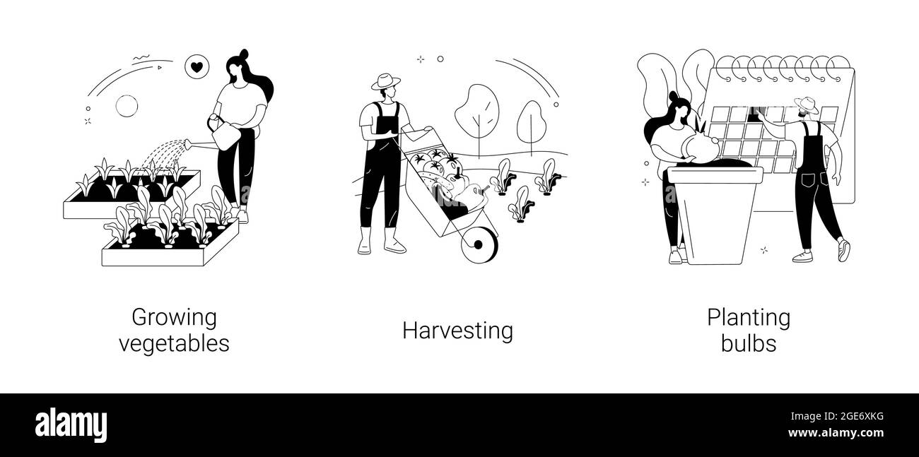 Garten Saisonarbeiten abstrakte Konzept Vektor Illustrationen. Stock Vektor