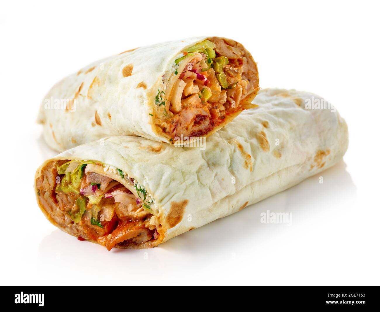 Döner Kebab oder Shawarma isoliert auf weißem Hintergrund Stockfoto
