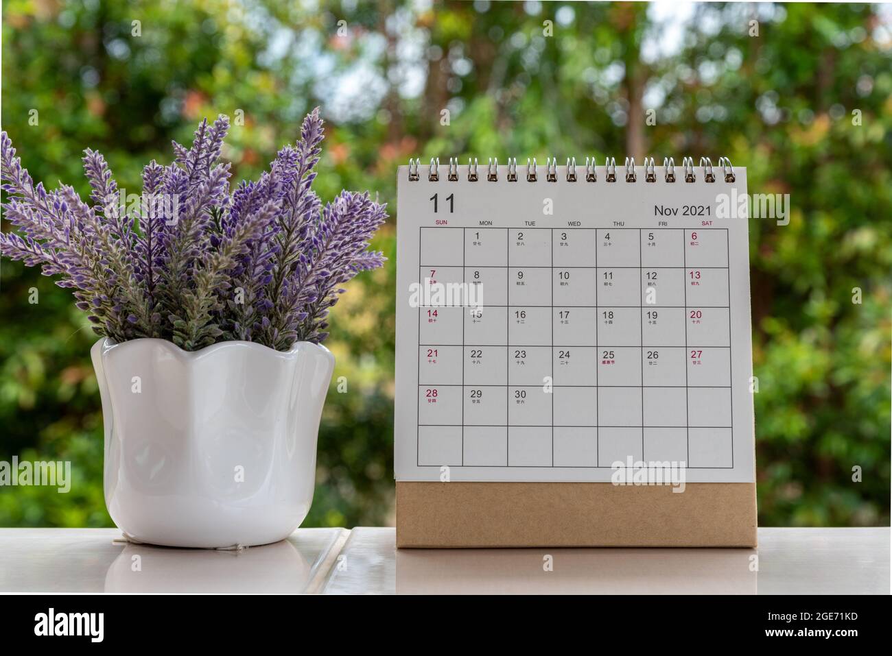 November 2021 Tischkalender mit Blume Stockfoto