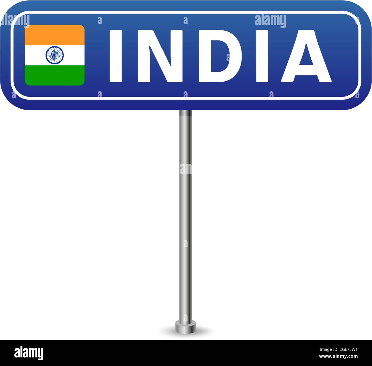 indien Straßenschild. Nationalflagge mit Ländernamen auf blauen Straßenschildern Tafel Design Vektor-Illustration. Stock Vektor