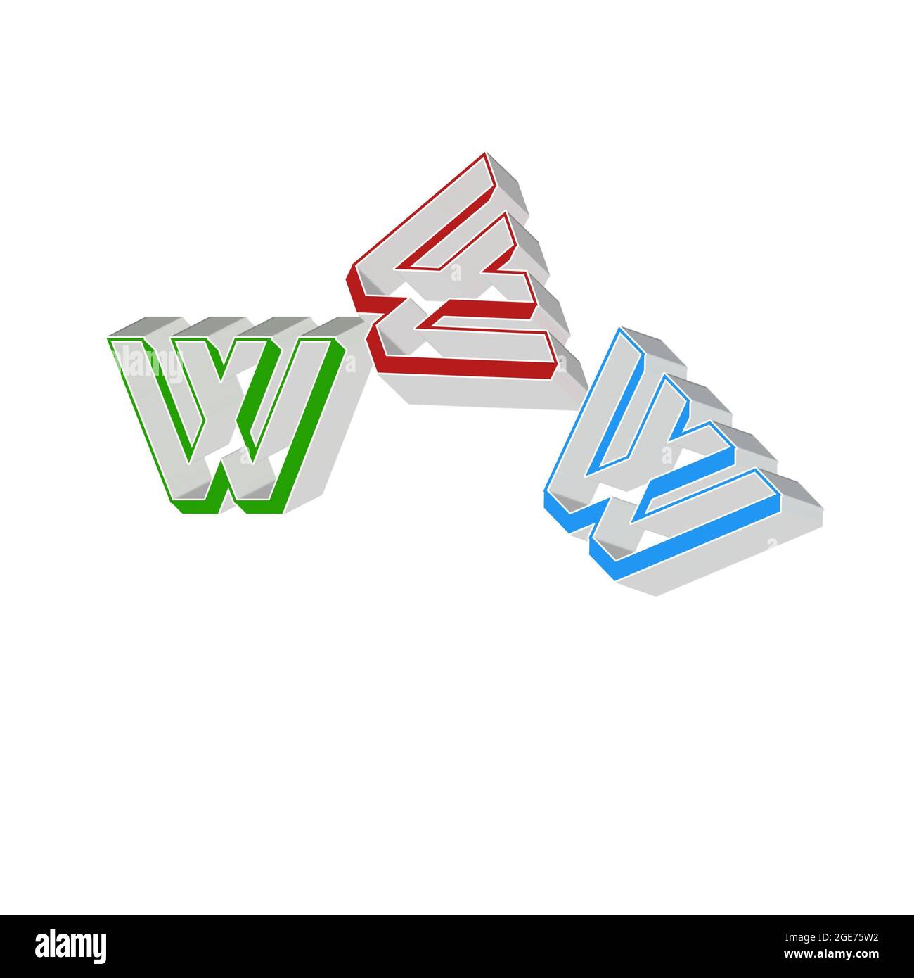Buchstabe WWW bunte 3D abstrakte Textur Hintergrund weiß Internet Web Stockfoto