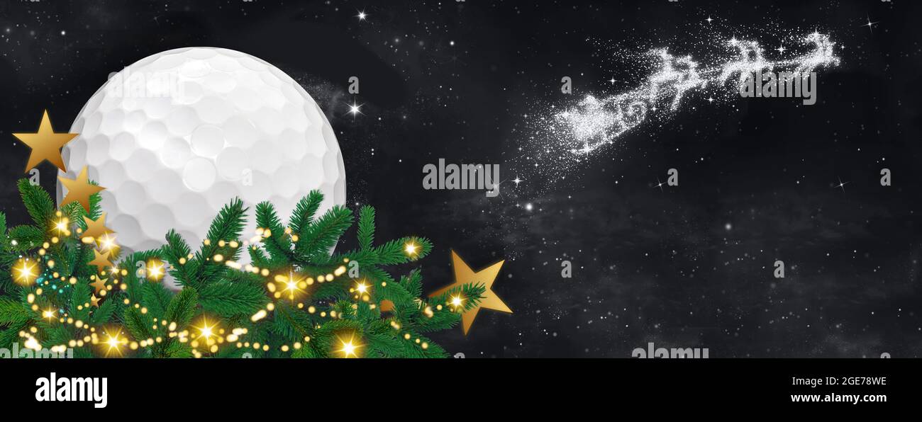 Golf weihnachtsbanner mit Platz für Text und dunklem weihnachtshintergrund - Golf Weihnachtsbanner mit weihnachtlichem Hintergrund Stockfoto