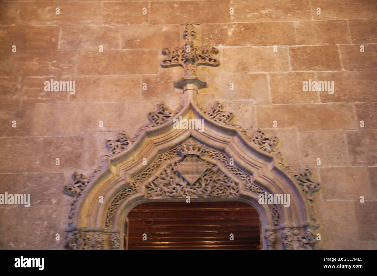 Gotischer Bogen, Seidenbörse (Llotja de la Seda) Valencia, Spanien, Europa Stockfoto