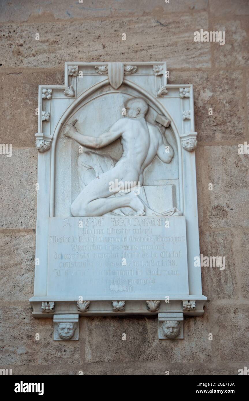Reliefskulptur Bas, Serranos Tower (Detail), Valencia, Spanien, Europa Stockfoto