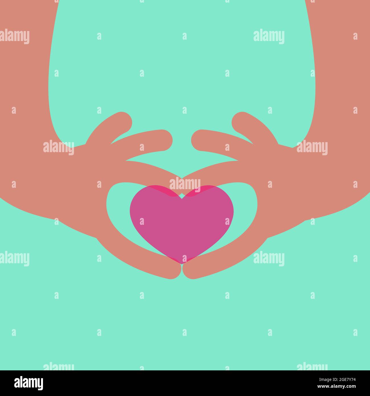 Zwei Hände halten eine Herzform. Konzeptionelle Illustration für Liebe und Fürsorge. Stock Vektor