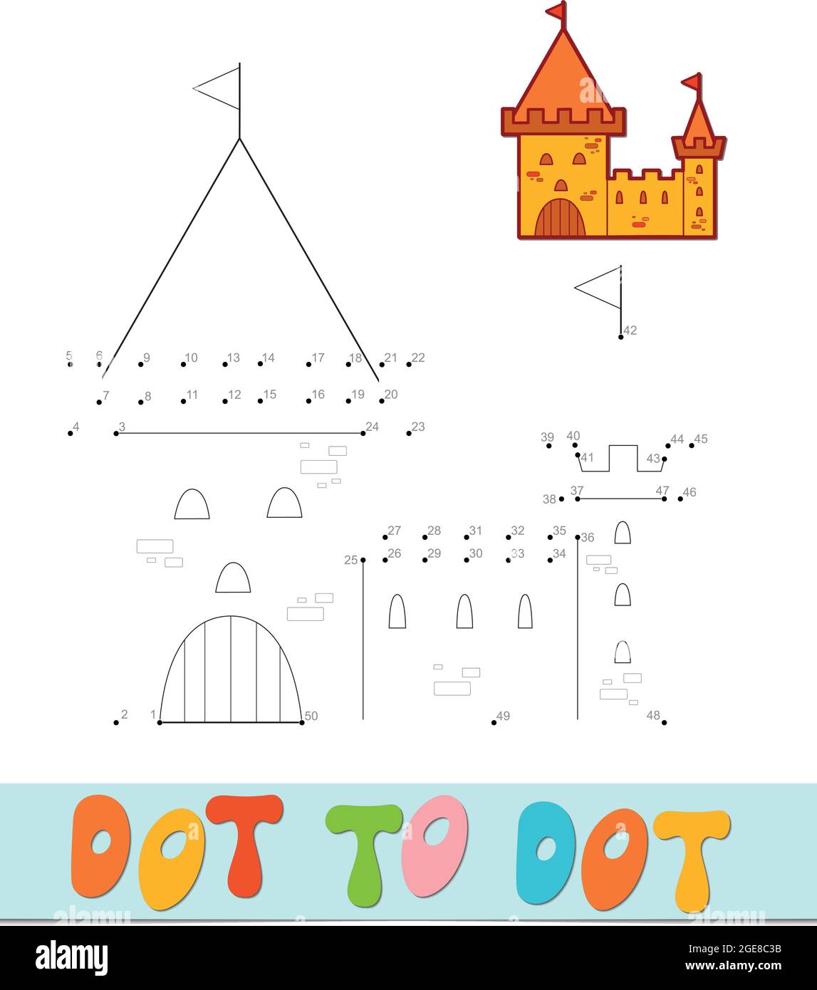  Foto zu Punkt zu Punkt Puzzle. Verbinden Punkte Spiel. Burg Vektor Illustration 