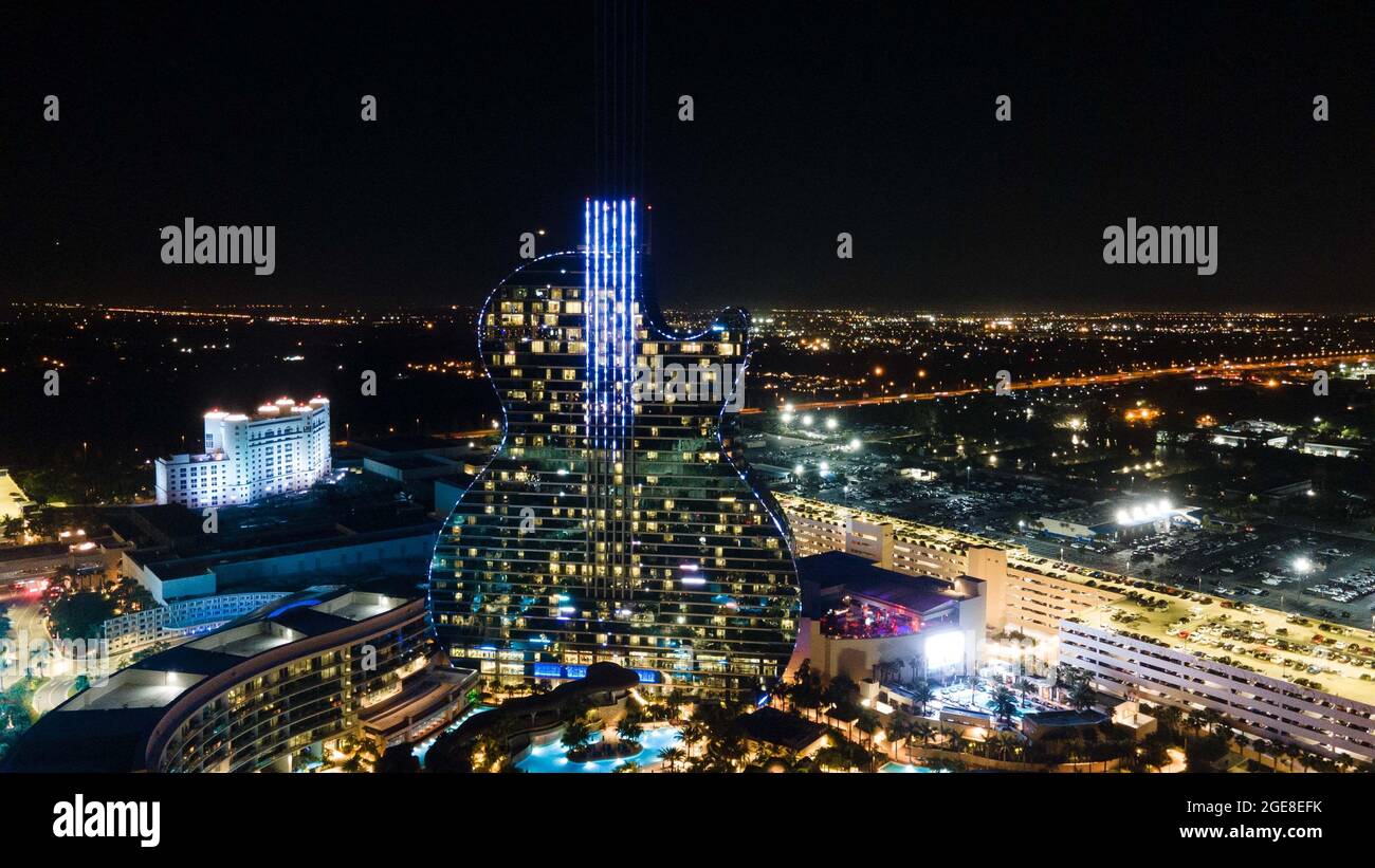 Hard Rock Hotel und Casino in Florida bei Nacht Stockfoto