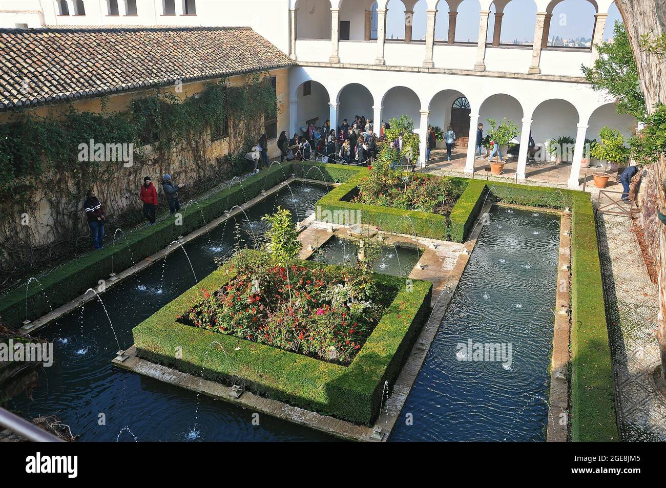 Terrasse de la Sultana oder Garten der Sultana im Palacio de Generalife, Granada, Spanien. Stockfoto