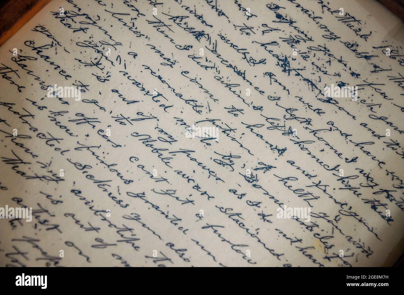 Ein Brief eines konföderierten Soldaten an seine Frau wird am 12. August 2021 im Fort Gaines Museum in Dauphin Island, Alabama, ausgestellt. Stockfoto