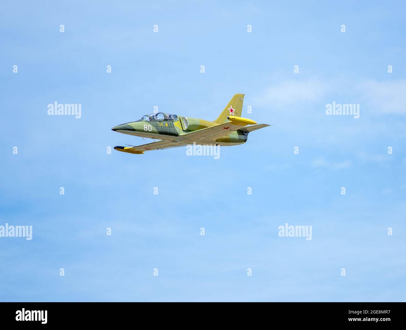 MASTER, NEUSEELAND - 17. Jan 2015: Der Aero Vodochody L-39C Albatross-Düsenjäger wurde 1973 in Tschechoslowakei hergestellt und flog in Neuseeland Stockfoto