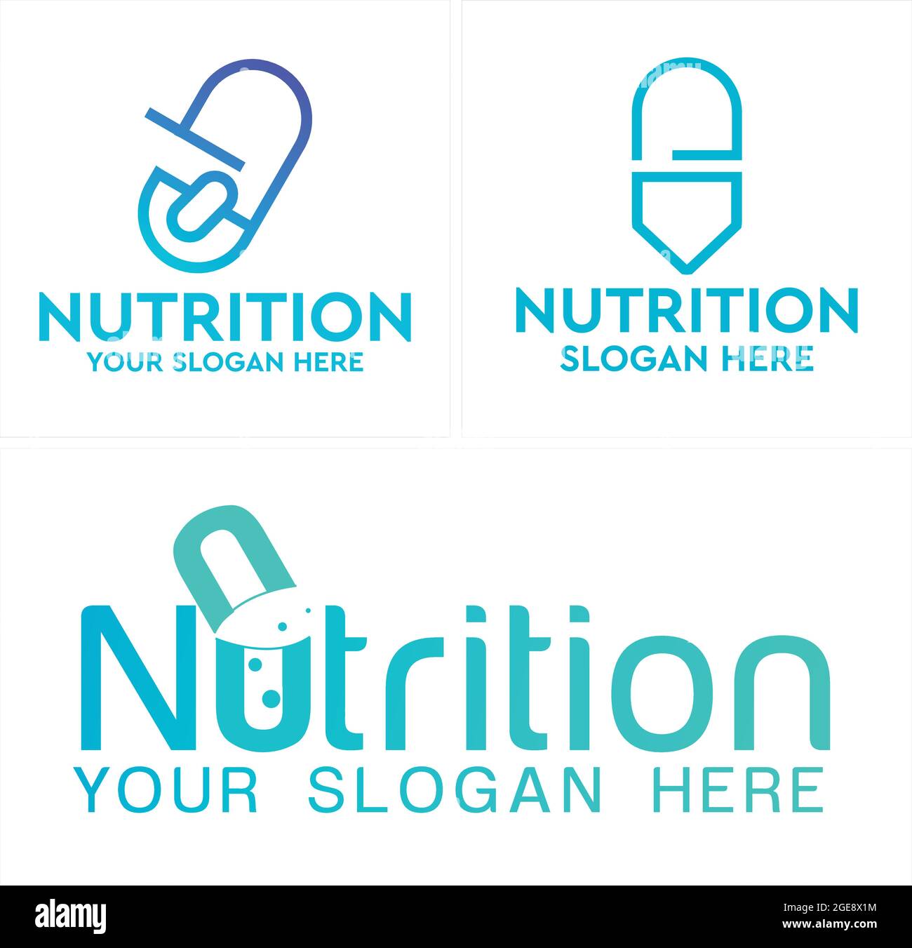 Pharmazeutische Ernährung mit Kapsel Pille Symbol-Logo-Design Stock Vektor
