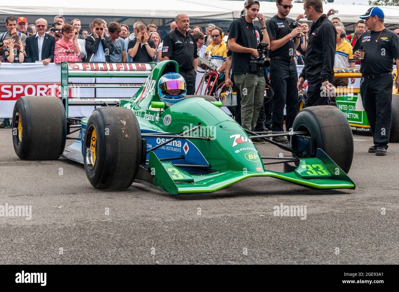 Jordan 191 Formel 1, Grand-Prix-Rennwagen beim Goodwood Festival of Speed-Rennsport-Event 2014. 1991 Rennwagen im Montagebereich für Rennen Stockfoto