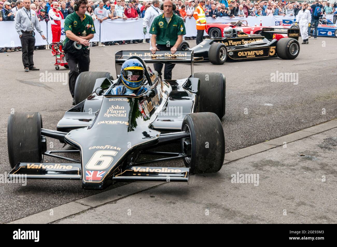 Lotus 79 Formel 1, Grand-Prix-Rennwagen beim Goodwood Festival of Speed-Rennsport-Event 2014, beim Ausfahren aus dem Fahrerlager. John Player Team Lotus Stockfoto