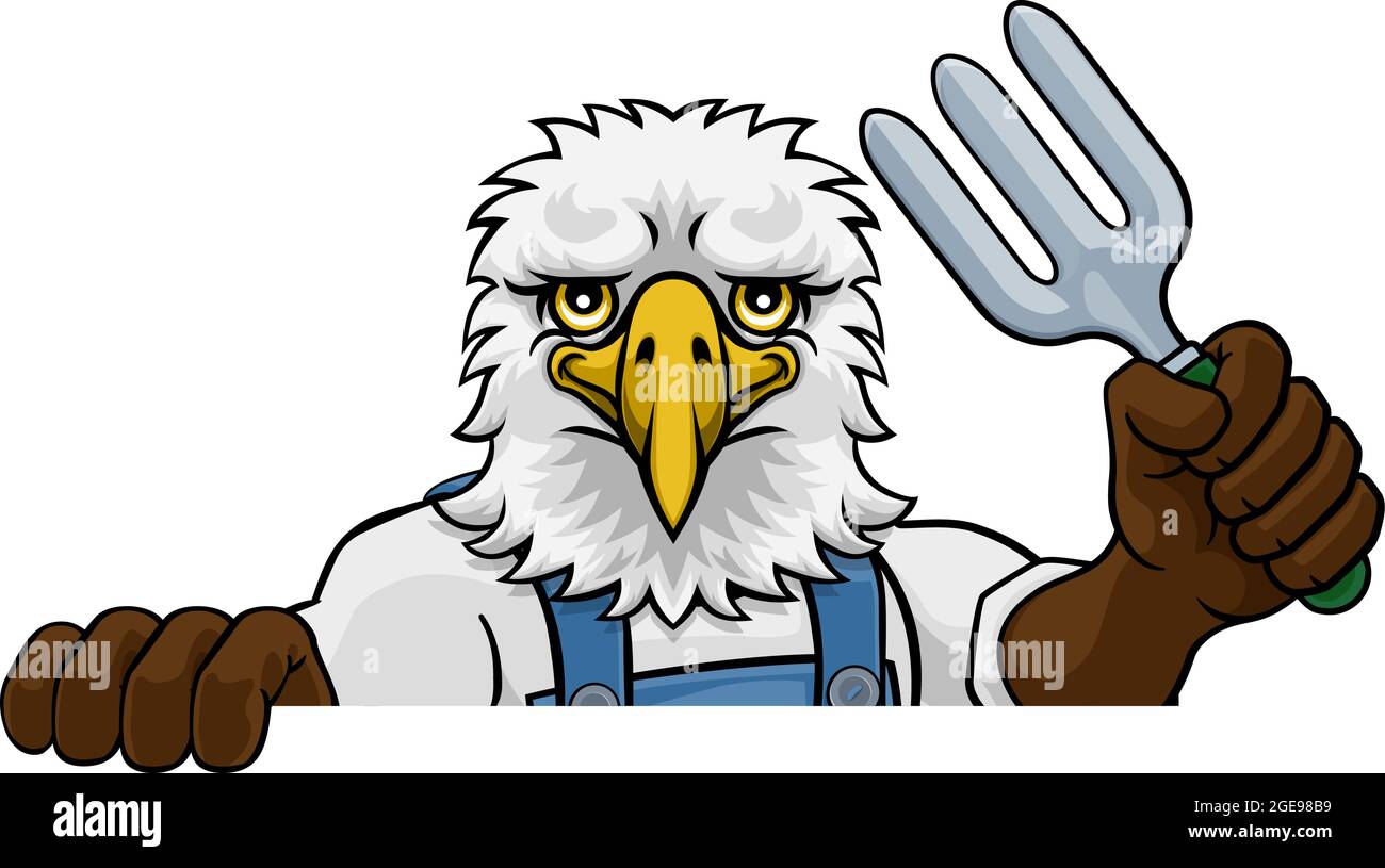 Adler Gärtner Gartenarbeit tierische Maskottchen Stock Vektor