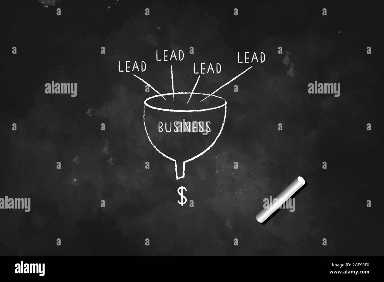 Handzeichnung führen Generation Business Trichter Konzept mit weißer Kreide auf die Tafel. Stock Vektor