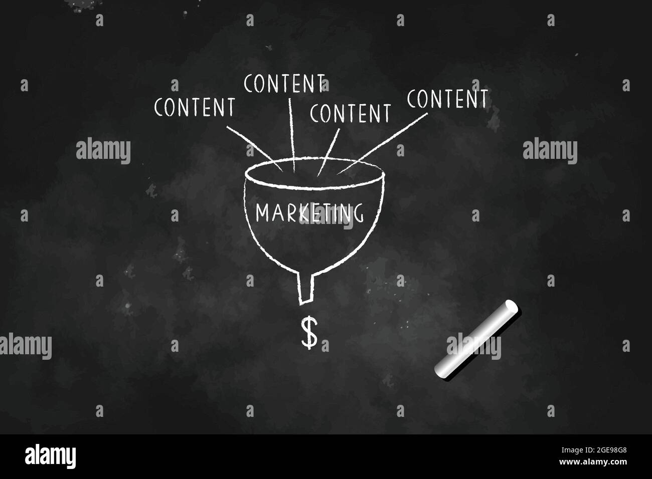 Handgezeichnetes Content-Marketing Trichterkonzept mit weißer Kreide auf Tafel Stock Vektor