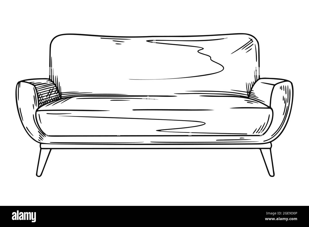 Skizze eines Sofas isoliert auf weißem Hintergrund. Vektorgrafik. Stock Vektor