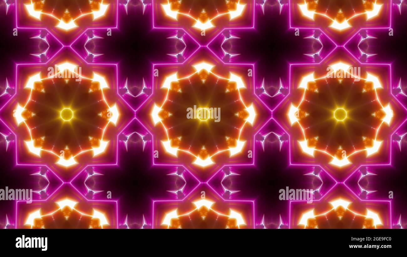 Purple Cross Form und Gelbe Blume Licht Kaleidoskop Stockfoto