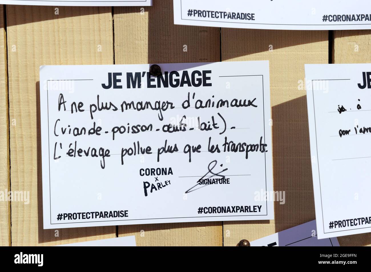 FRANKREICH, PARIS (75) 4. ARRONDISSEMENT, IGOR-STRAWINSKY-PLATZ, ENGAGEMENT FÜR EIN ÖKOLOGISCHERES LEBEN UND RESPEKT VOR DER NATUR Stockfoto