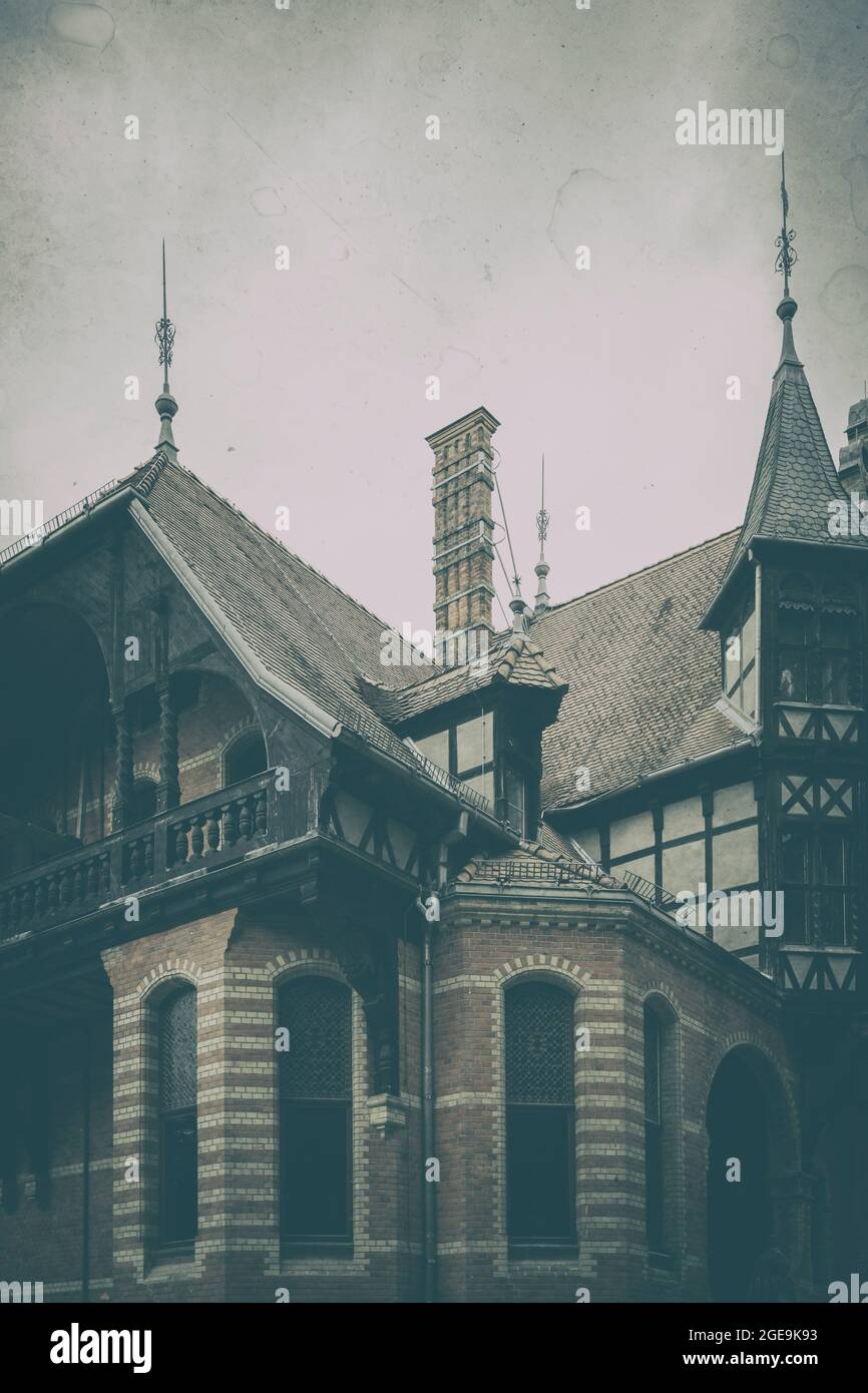 Detail des Herrenhauses aus dem 19. Jahrhundert, Grunge Verarbeitung Stockfoto