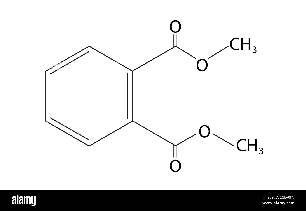 Chemische Struktur von Dimethylphthalat, Anatomie von Dimethylphthalat, molekulare Struktur von Dimethylphthalat Stock Vektor