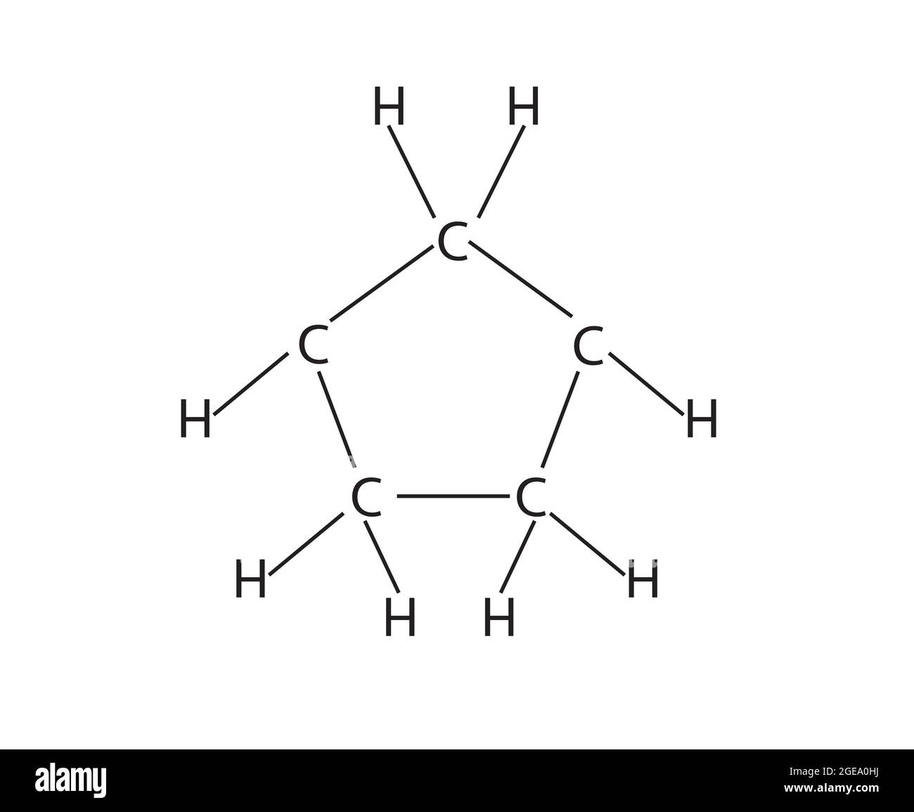 Chemische Struktur von Cyclopentan, Anatomie von Cyclopentan , Molekulare Struktur von Cyclopentan, Chemische Formel von Cyclopentan Stock Vektor