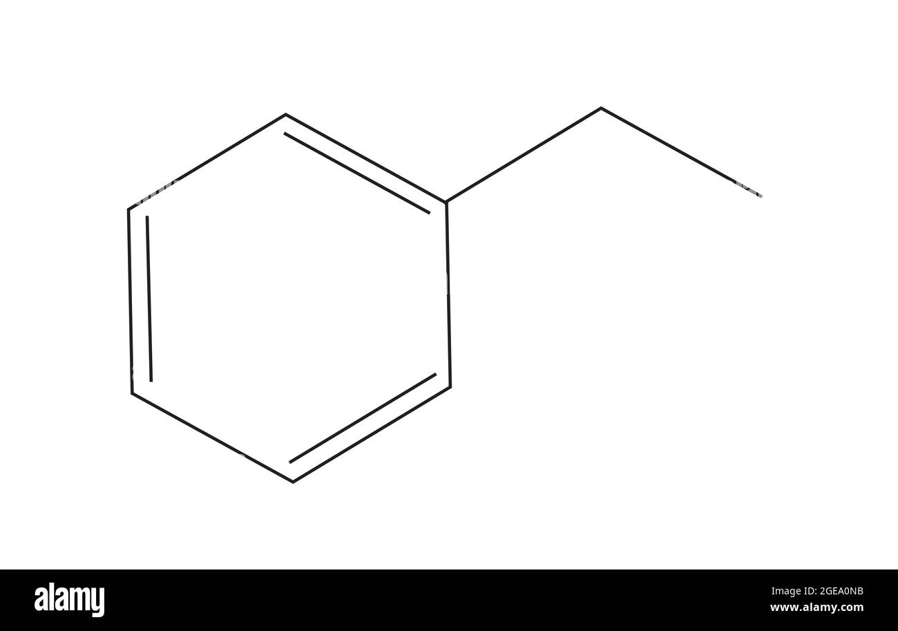 Chemische Struktur von Ethylbenzol, Anatomie von Ethylbenzol, Molekulare Struktur von Ethylbenzol, Chemische Formel von Ethylbenzol, Ethylbenzol Stock Vektor