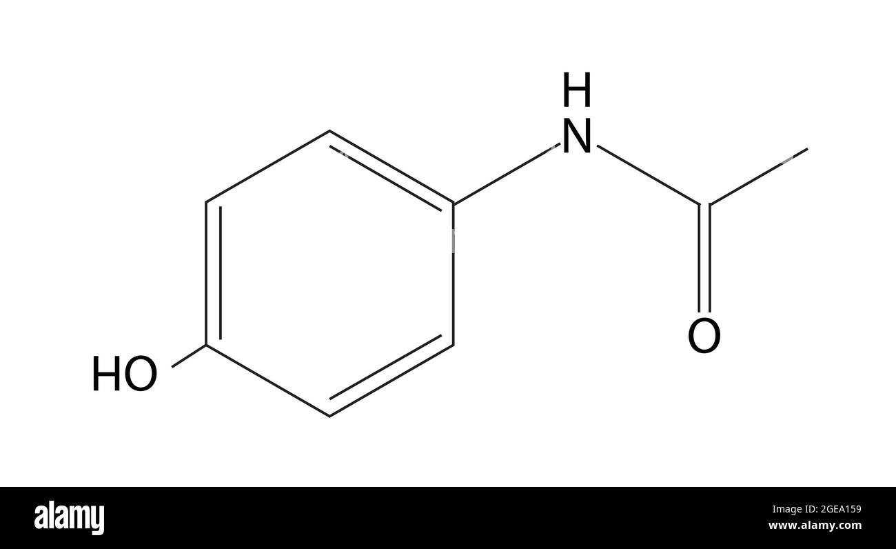 Chemische Struktur von Paracetamol, Anatomie von Paracetamol, Molekulare Struktur von Paracetamol , Chemische Formel von Paracetamol, Paracetamol Formel Stock Vektor