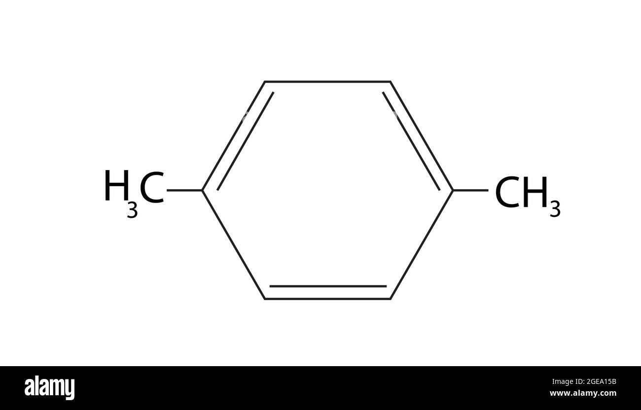 Chemische Struktur von p-Xylol, Anatomie von p-Xylol , Molekulare Struktur von p-Xylol , Chemische Formel von p-Xylol, para-Xylol, para-Xylol Stock Vektor