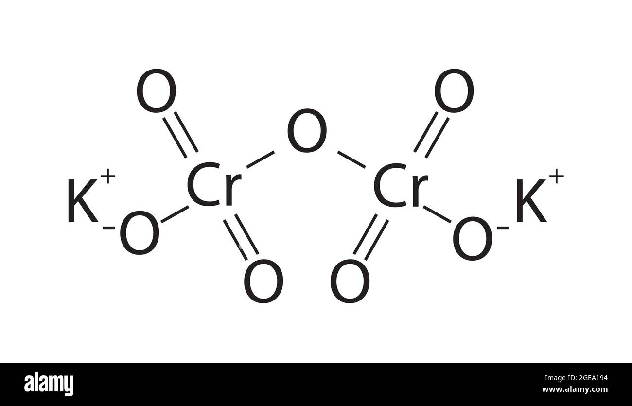Chemische Struktur von Kaliumdichromat, Anatomie von K2Cr2O7, Molekulare Struktur von Kaliumdichromat, Kaliumdichromatstruktur Stock Vektor