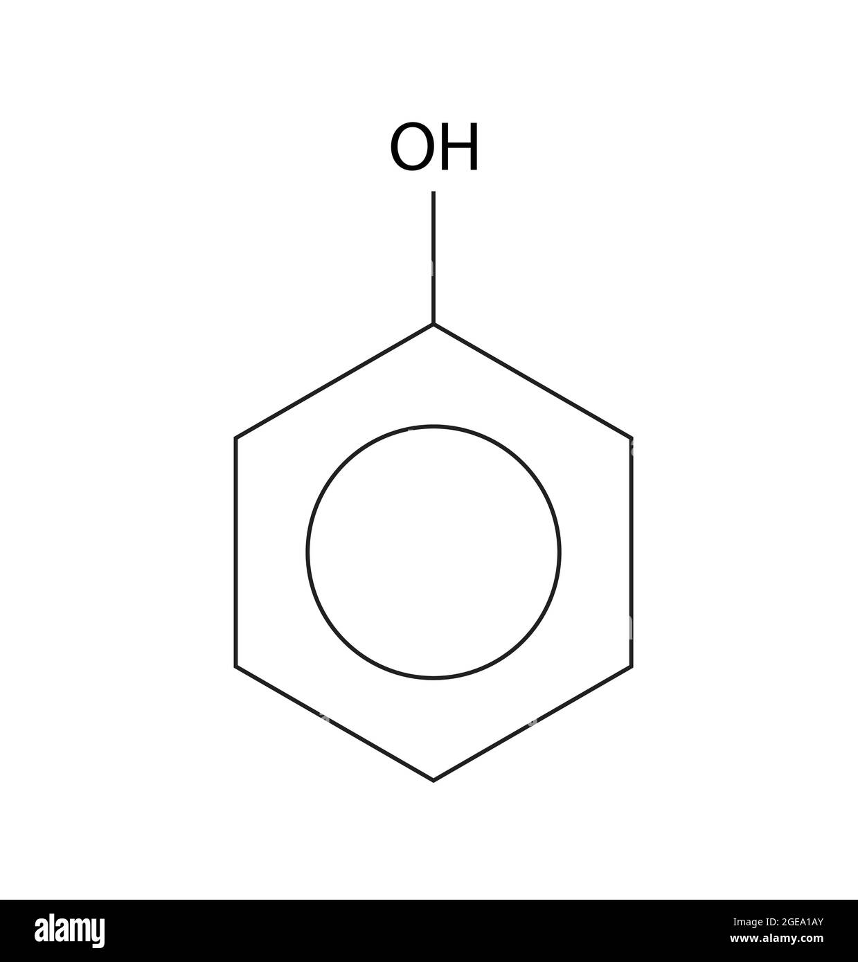 Chemische Struktur von Phenol, Anatomie von Phenol , Molekulare Struktur von Phenol , Chemische Formel von Phenol, grundlegende Konfigurieren Phenol, Phenole, C6H6O Stock Vektor