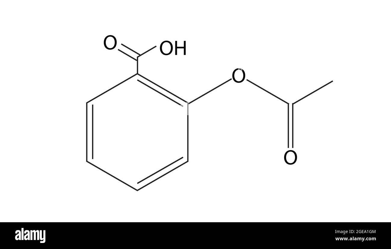 Chemische Struktur von Aspirin, Anatomie von Aspirin, Molekulare Struktur von Aspirin, Chemische Formel von Aspirin, Aspirin chemische Struktur Stock Vektor