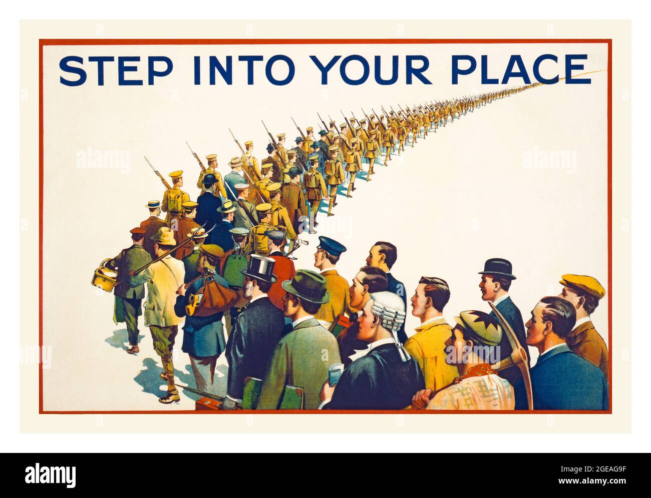 TRETEN SIE IN IHREN PLATZ ein historisches britisches Plakat für Rekrutierungspropaganda aus dem 1. Weltkrieg im Jahr 1914 in Großbritannien „Treten Sie in Ihren Platz ein“ Recruiting First World war Stockfoto