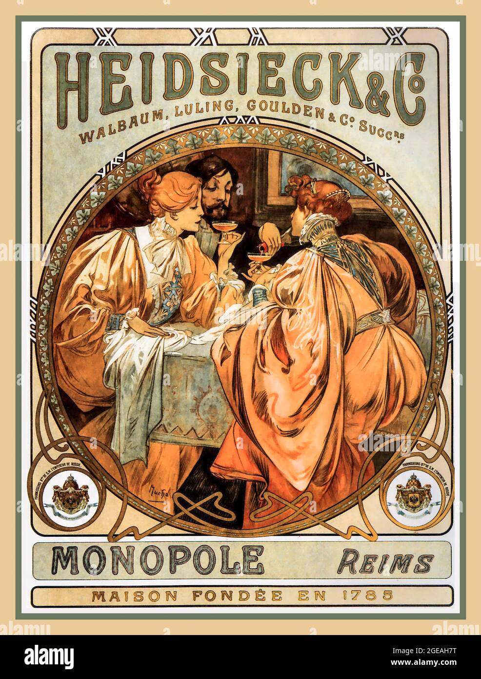 CHAMPAGNE HEIDSIECK Vintage Art Nouveau Champagne Poster Monopole Reims France Alphonse Mucha (1860–1939) Heidsieck & Co. Lithografie Datum 1901 Stockfoto