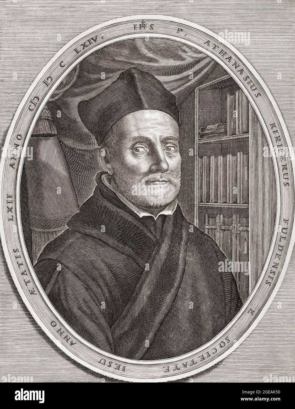 Athanasius Kircher, 1602 – 1680. Deutscher Jesuitenwissenschaftler und Universalgelehrter. Seine Interessen und Leistungen waren so breit gefächert, dass er mit Leonardo da Vinci verglichen wurde. Nach einem Werk von Cornelis Bloemaert aus dem 17. Jahrhundert. Stockfoto