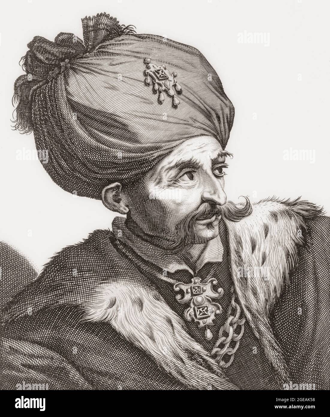 Suleiman I., bekannt als Suleiman der Magnificent, 1494–1566, 10. Sultan des Osmanischen Reiches. Nach einem Werk von Jerome David aus dem 17. Jahrhundert. Stockfoto