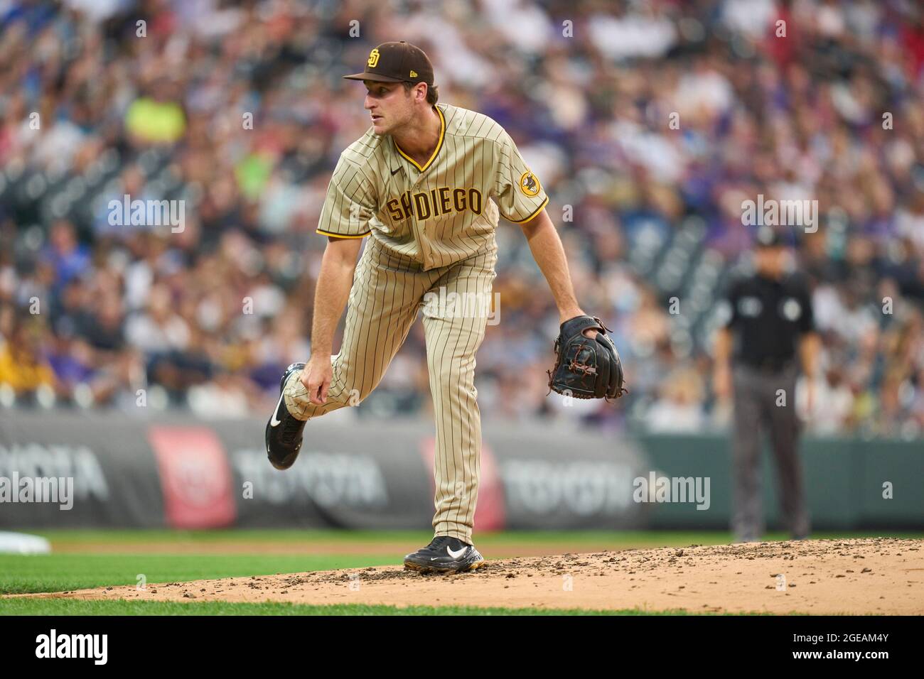 August 17 2021: San Diego Pitcher Reiss Kehr( 73) wirft während des Spiels mit San Diego Padres und Colorado Rockies, das im Coors Field in Denver Co. David Seelig/Cal Sport Medi stattfand, einen Pitch Stockfoto