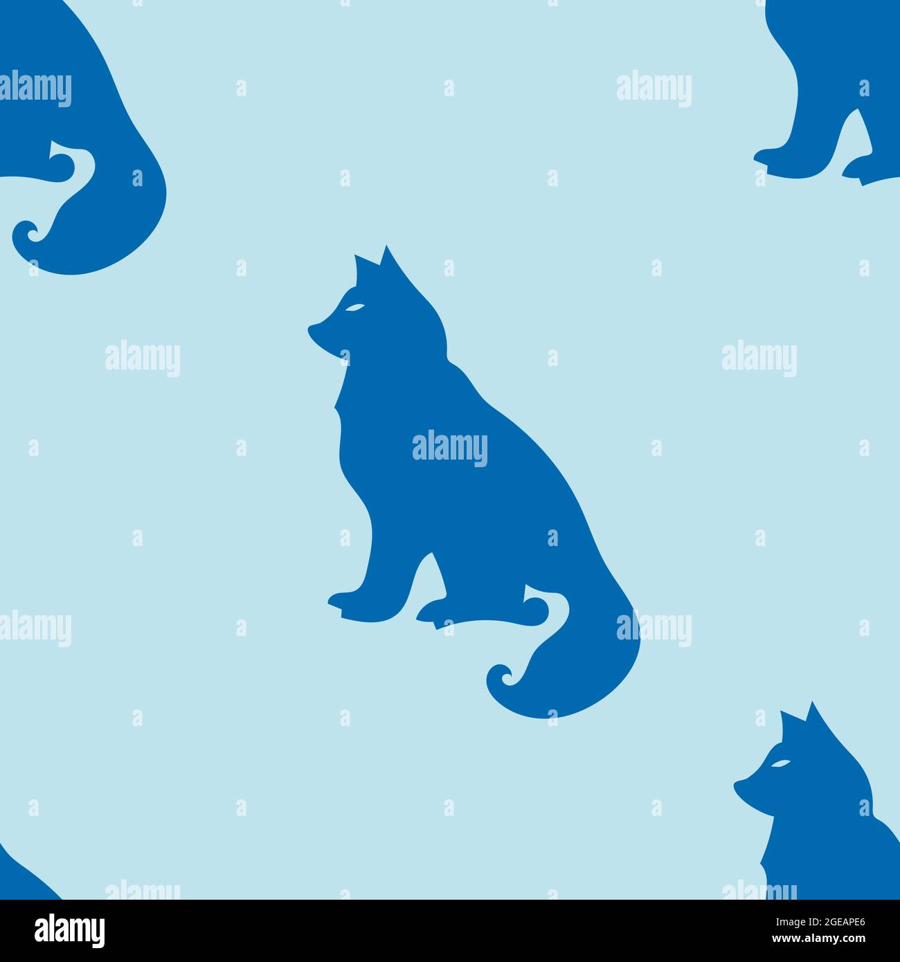 Blaues nahtloses Muster mit Silhouette eines Wolfes oder Hundes. Stock Vektor