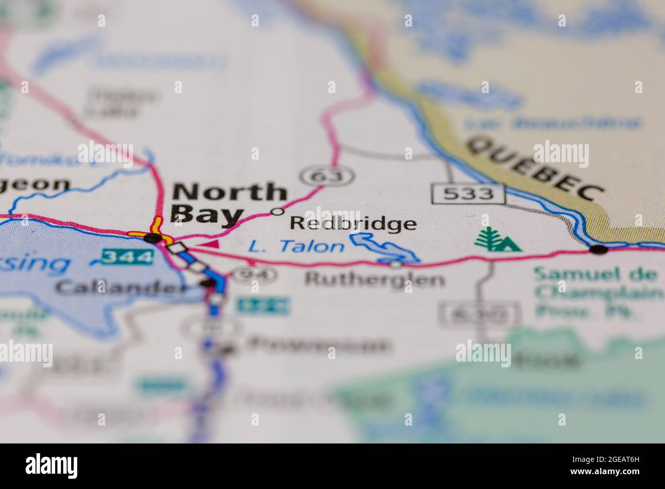 Redbridge Ontario Canada wird auf einer Straßenkarte oder Geografie-Karte angezeigt Stockfoto