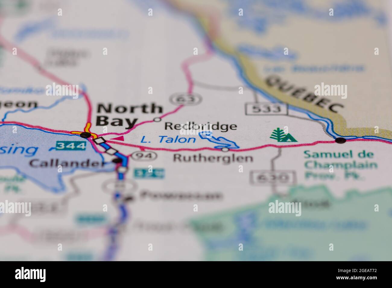 Redbridge Ontario Canada wird auf einer Straßenkarte oder Geografie-Karte angezeigt Stockfoto