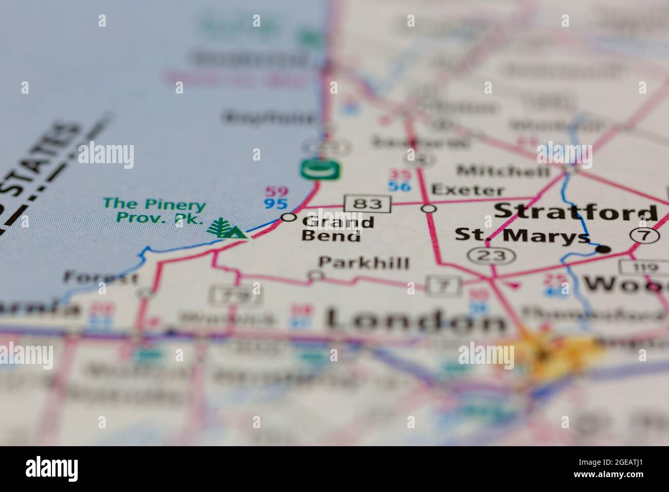 Grand Bend Ontario Kanada auf einer Straßenkarte oder Geografie-Karte angezeigt Stockfoto