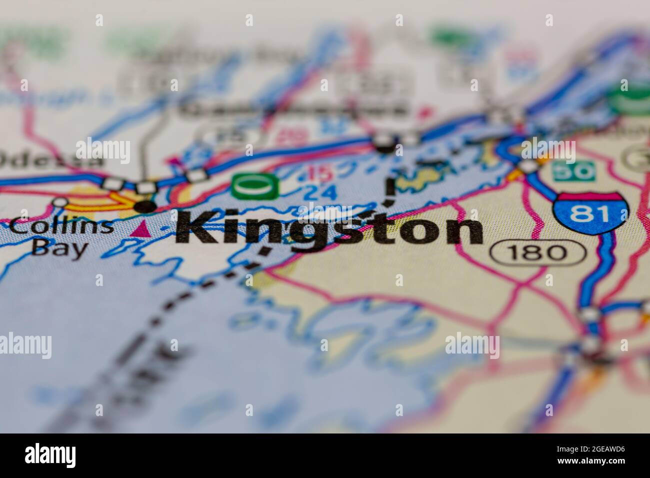 Kingston Ontario Kanada auf einer Straßenkarte oder Geografie-Karte angezeigt Stockfoto