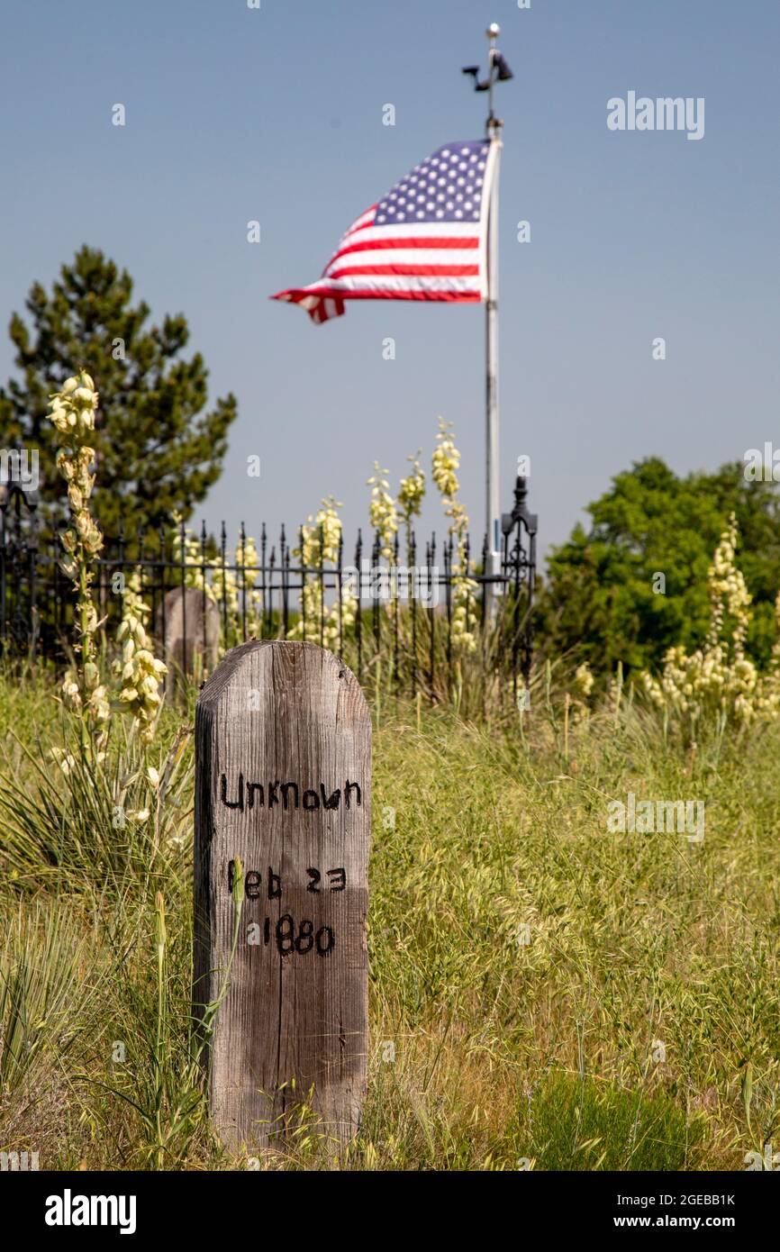 Ogallala, Nebraska - Boot Hill, ein Friedhof für Waffenjäger, Mordopfer und andere, der bis 1885 genutzt wurde. Einige der hier Vergrabenen waren Cowbo Stockfoto