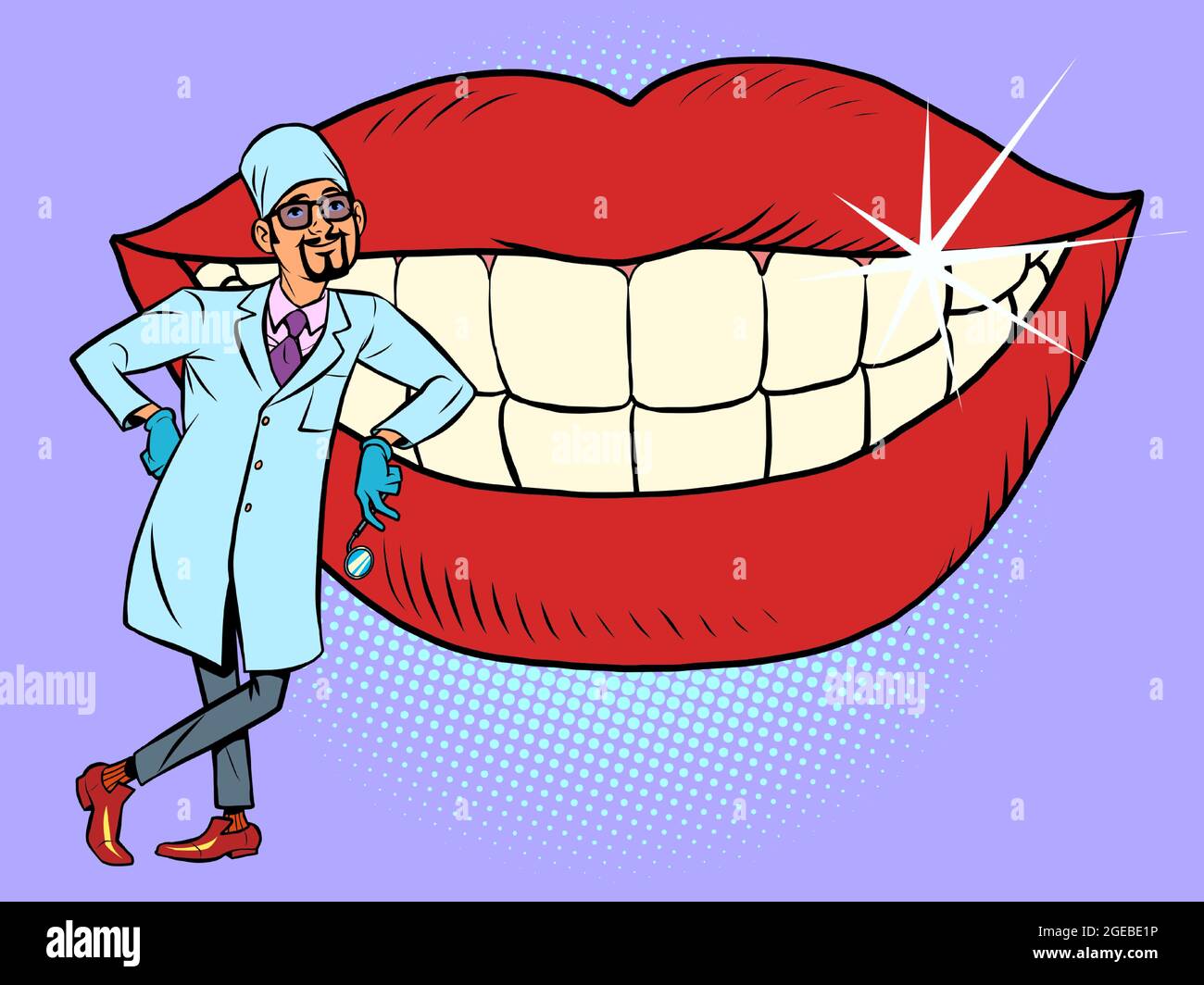 Zahnarzt und weiße Lächeln Zähne Mund. Hygiene und Gesundheit Stock Vektor