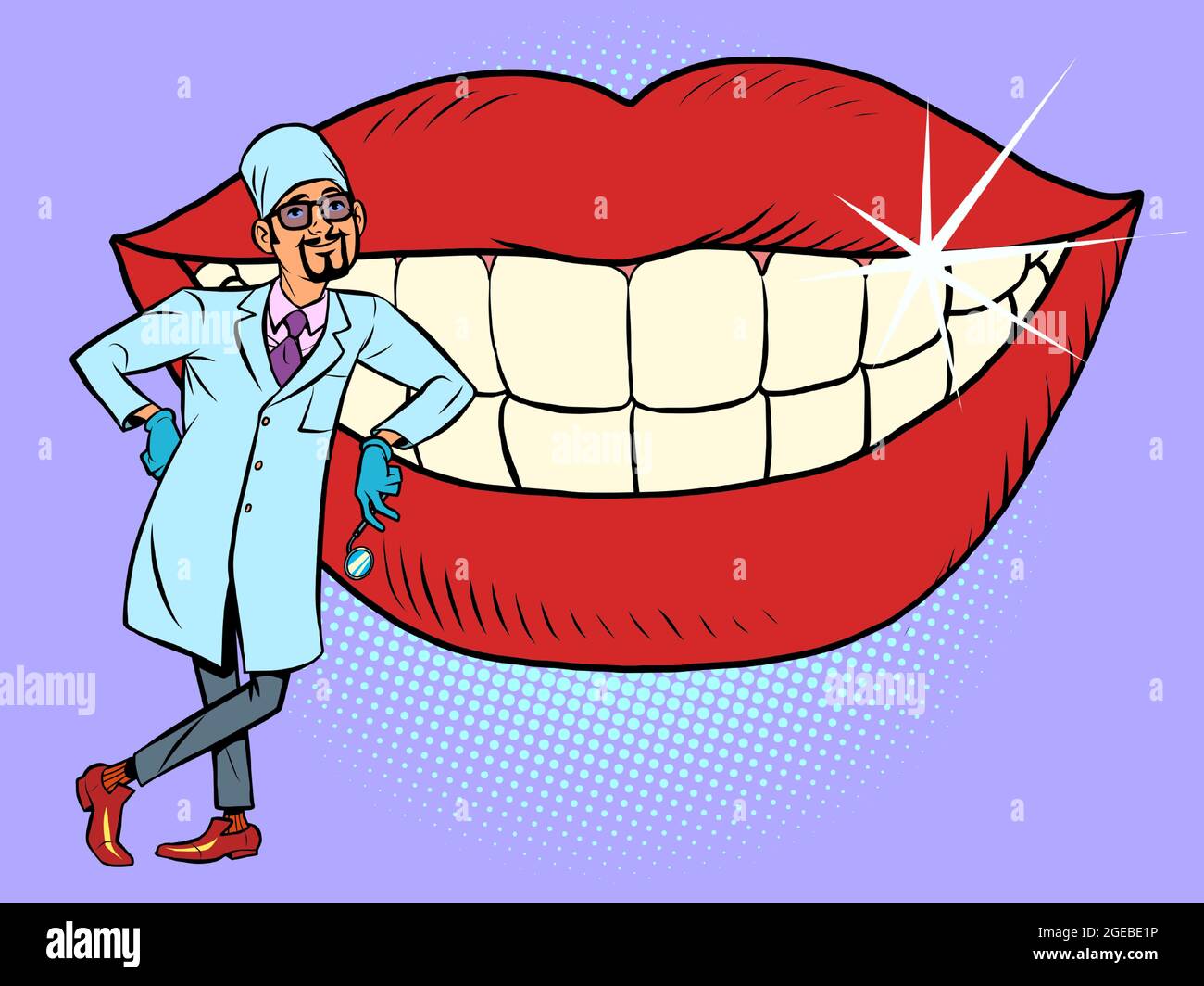 Zahnarzt Und Weisse Lacheln Zahne Mund Hygiene Und Gesundheit Comic Cartoon Vintage Retro Illustration Handzeichnung Stock Vektorgrafik Alamy