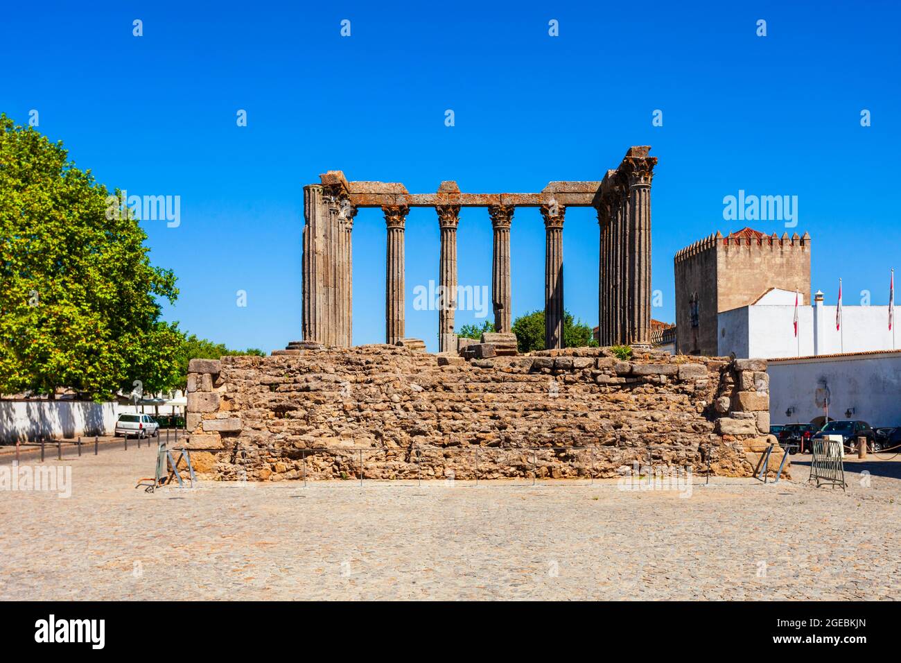 Der römische Tempel von Evora oder Templo Romano de Evora oder Templo de Diana ist ein alter Tempel Evora Stadt, Portugal Stockfoto