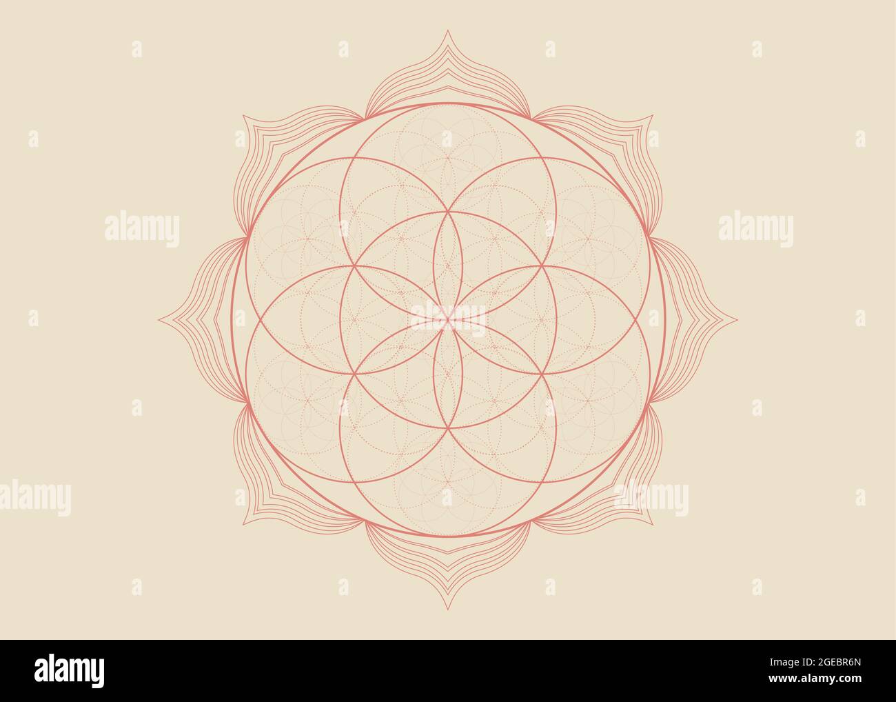 Seed Blume des Lebens Lotus-Symbol, yantra Mandala heilige Geometrie, Tattoo Symbol der Harmonie und Balance. Mystischer Talisman, Henna-Farblinien-Vektor Stock Vektor