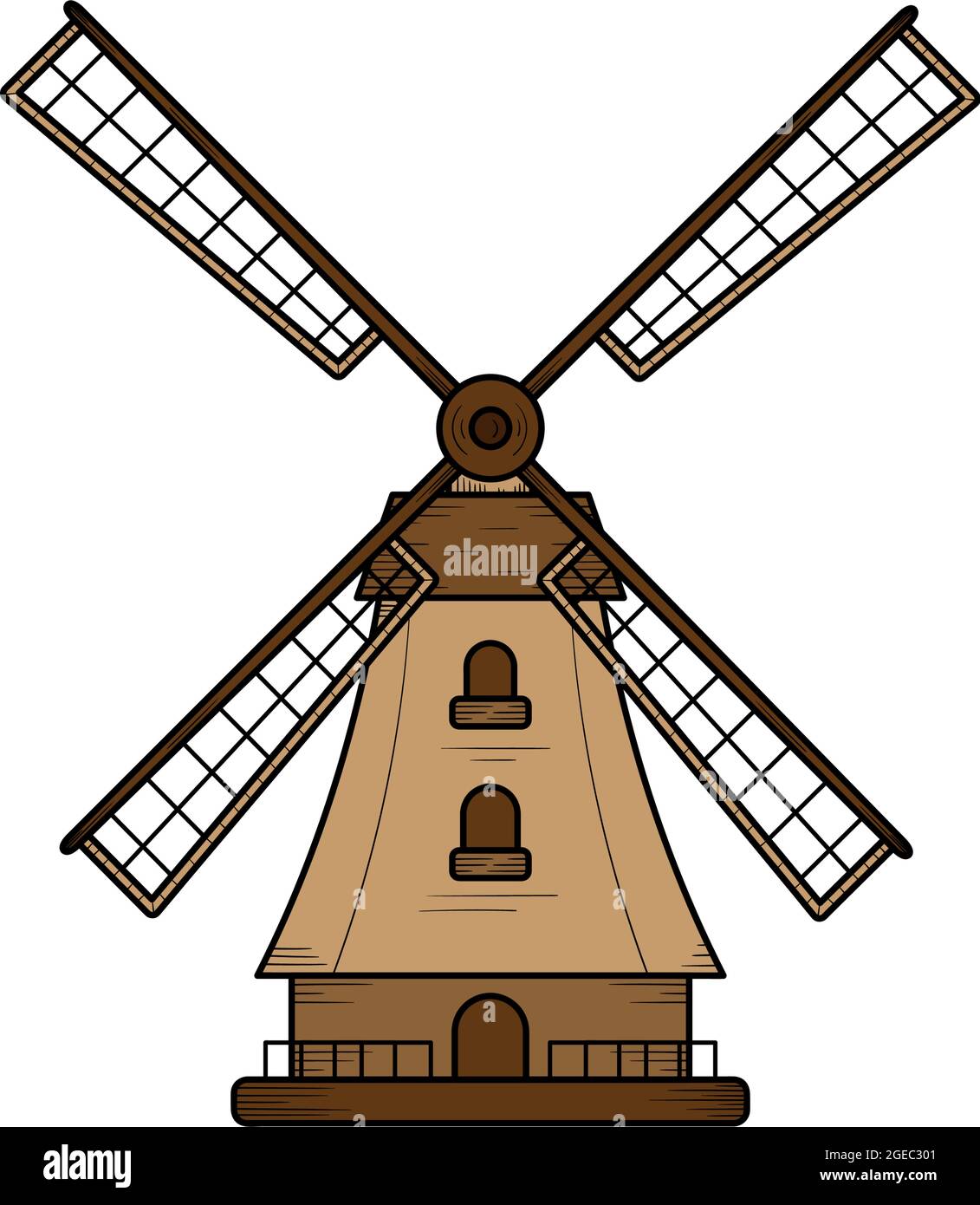 Windmill Farm handgezeichnete Illustration Design-Vorlage isoliert Stock Vektor