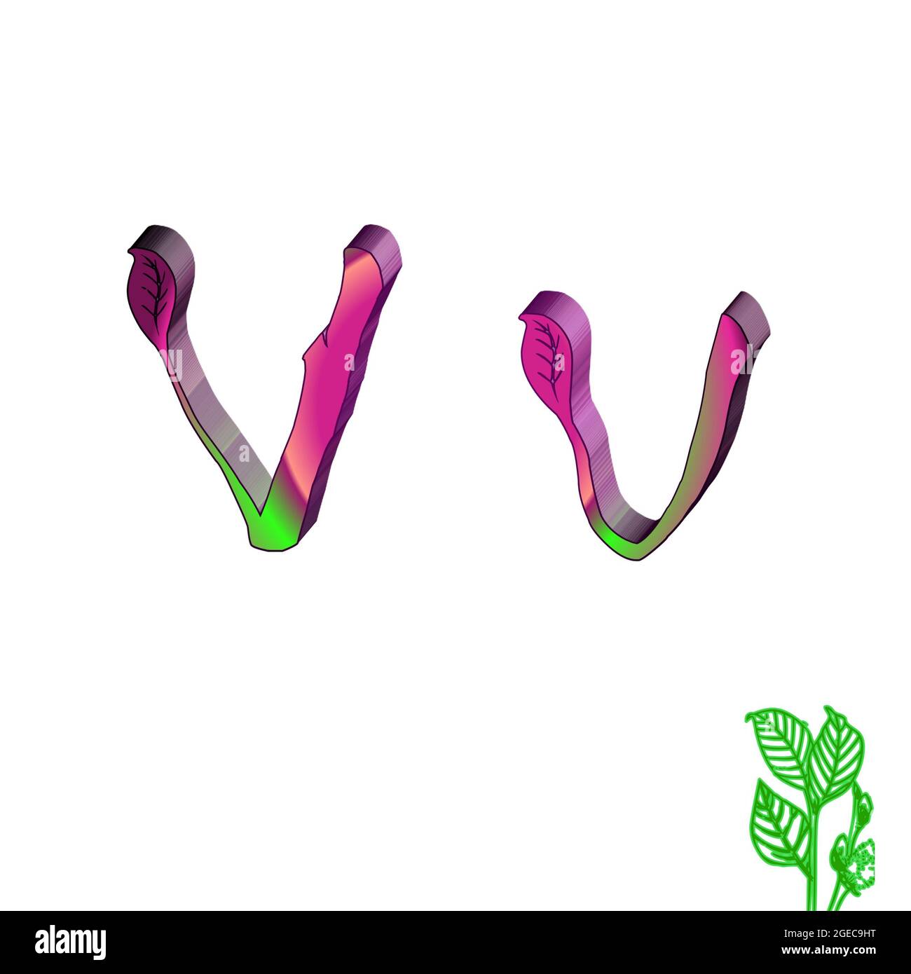 Großbuchstabe V Bunte 3D abstrakt schönen weißen Hintergrund Stockfoto