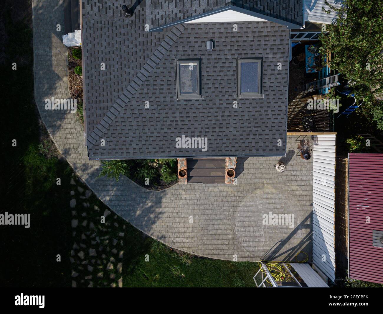 Schindeln Textur - Nahaufnahme von Asphalt Dachschindeln Stockfoto